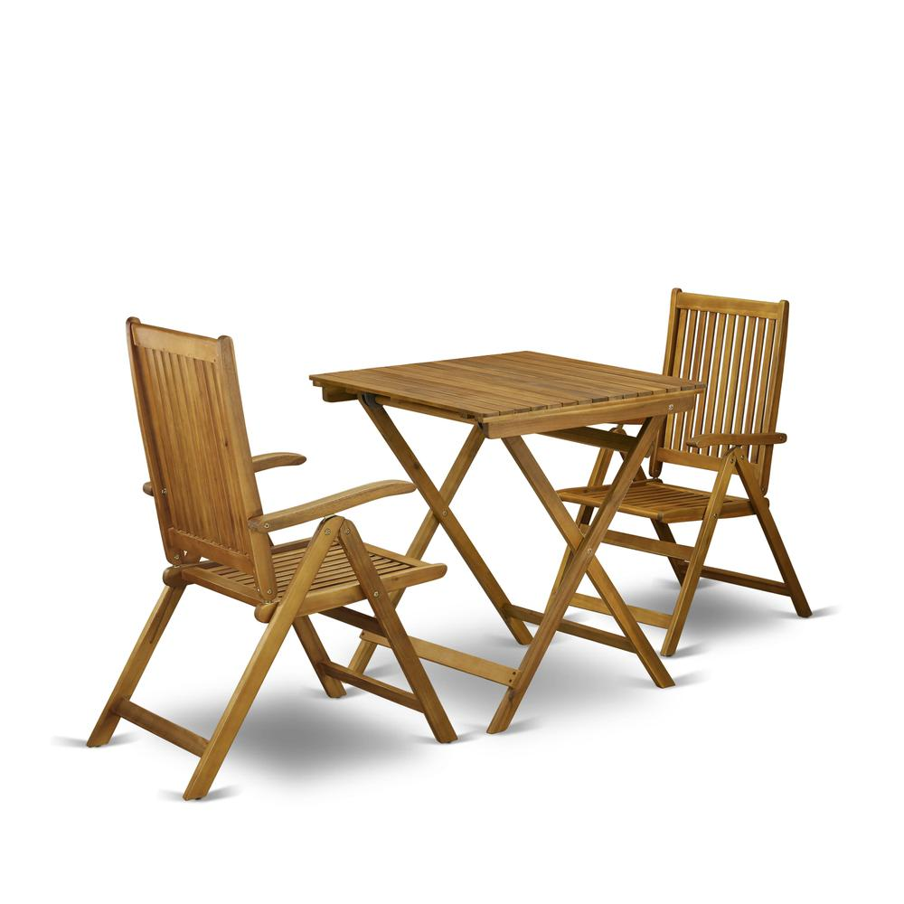 SECN3C5NA 3-Pc Wood Patio Dining Set - Folding Outdoor Table and 2 Camping Chairs