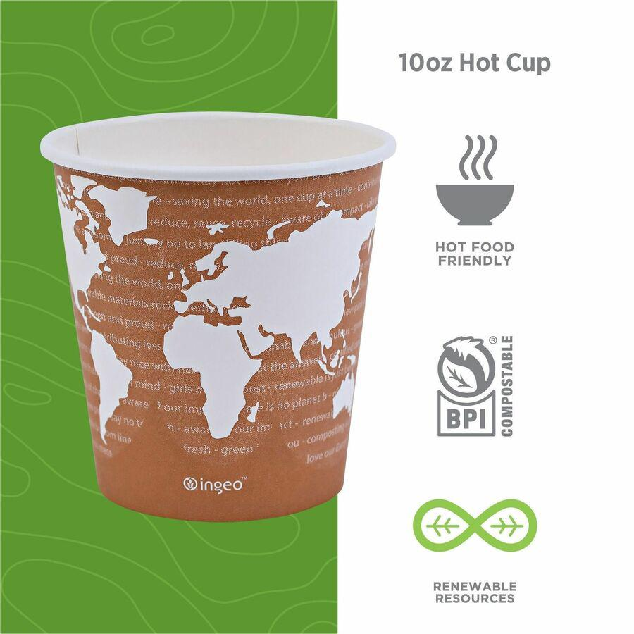 Eco-Products 10 oz World Art Hot Beverage Cups - Leakproof, Plant-Based Resin Lining