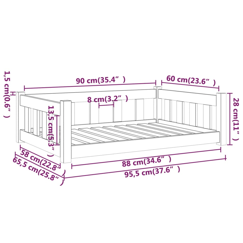 vidaXL Dog Bed 37.6"x25.8"x11" Solid Wood Pine - Comfortable and Stylish