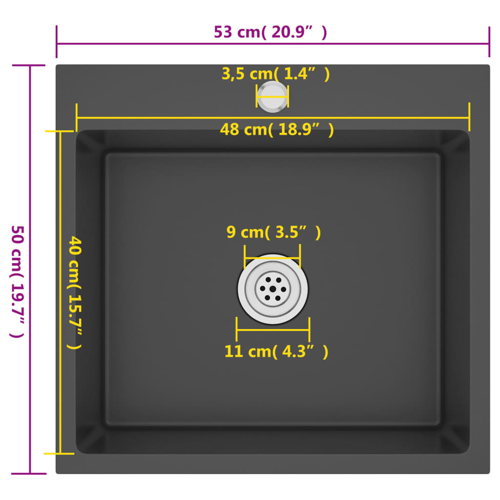vidaXL Handmade Kitchen Sink Black Stainless Steel - Contemporary Design, High-Grade Stainless Steel, Soundproofing, Easy Installation
