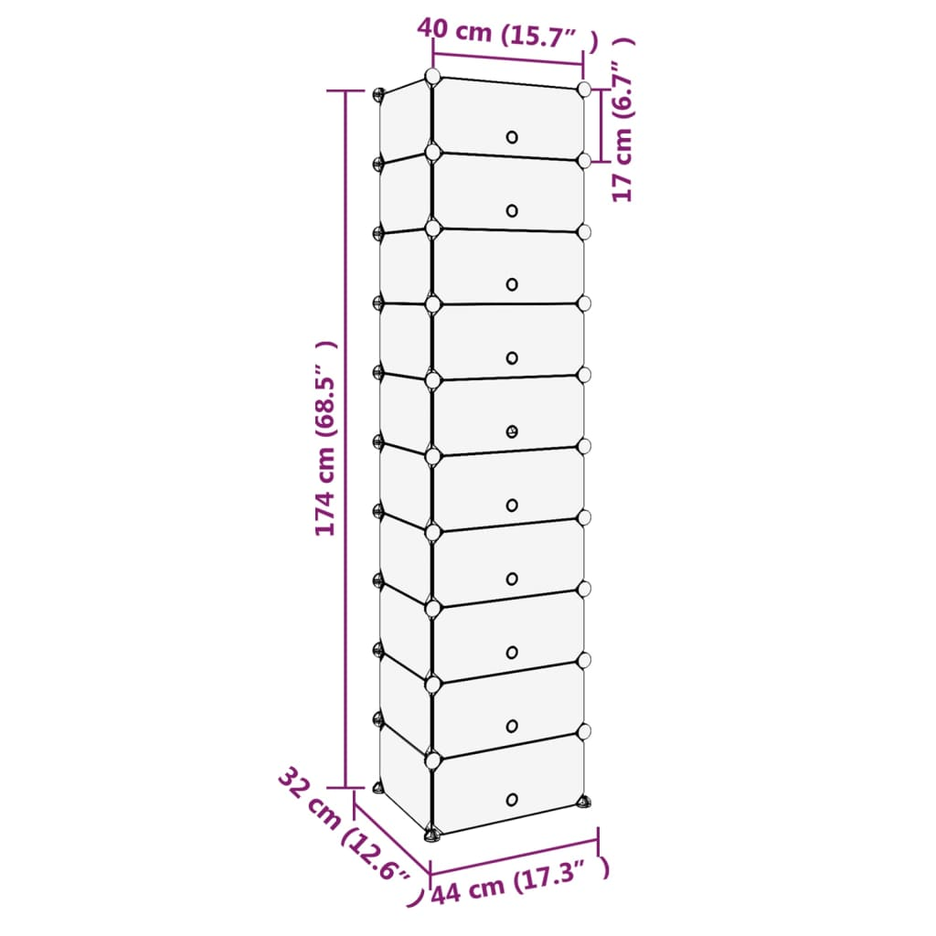 vidaXL Shoe Rack Black 17.3"x12.6"x68.5" PP