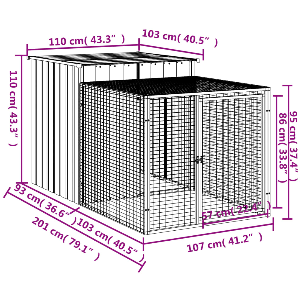 vidaXL Chicken Cage with Run Light Gray 43.3"x79.1"x43.3" Galvanized Steel