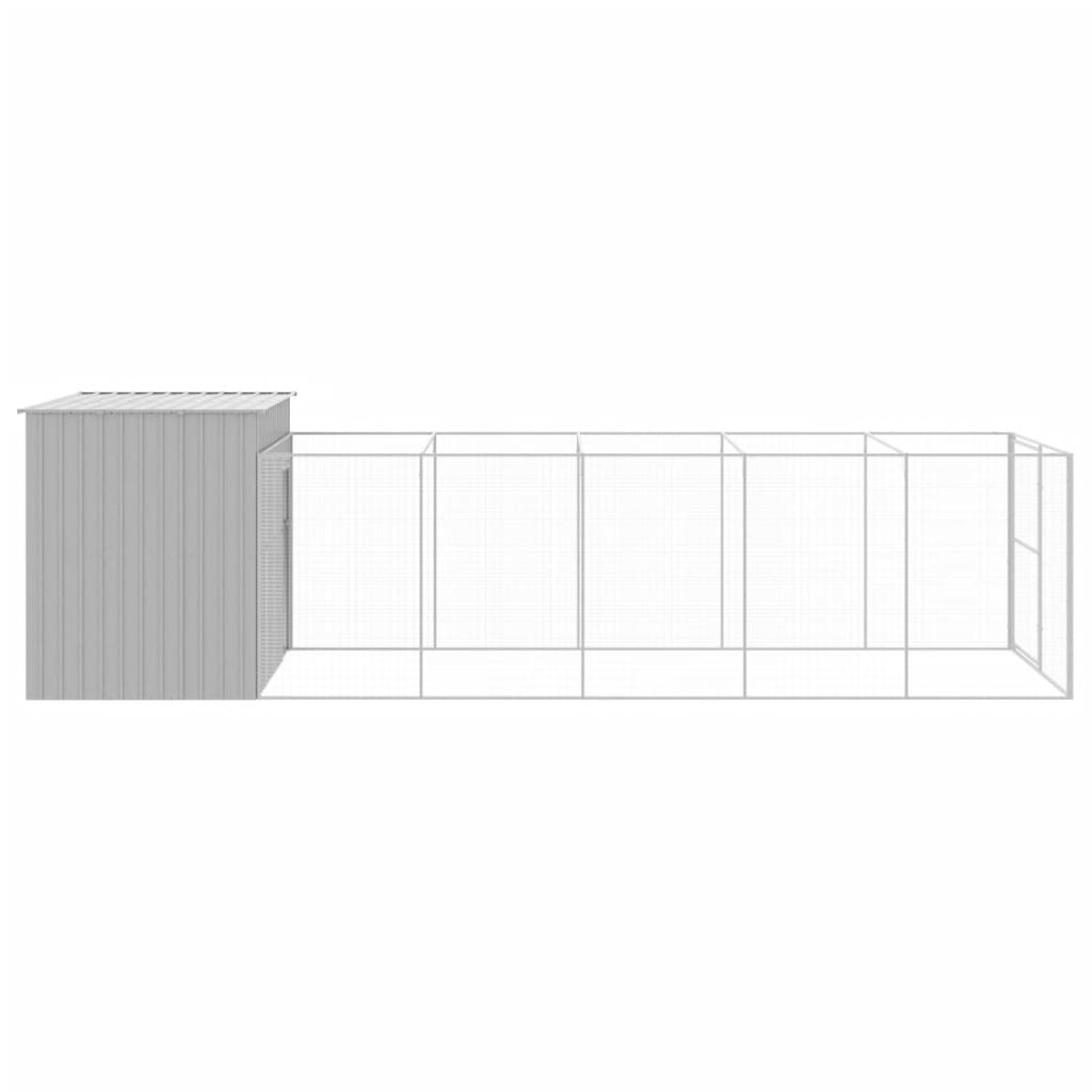 vidaXL Dog House with Run Light Gray 84.3"x260.2"x71.3" Galvanized Steel