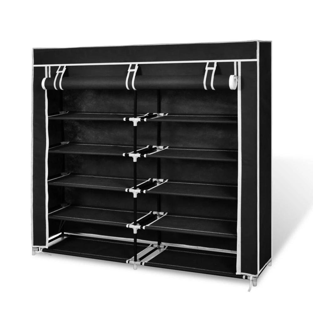 vidaXL Fabric Shoe Cabinet with Cover 45" x 11" x 43" Black - Organize Your Shoe Collection