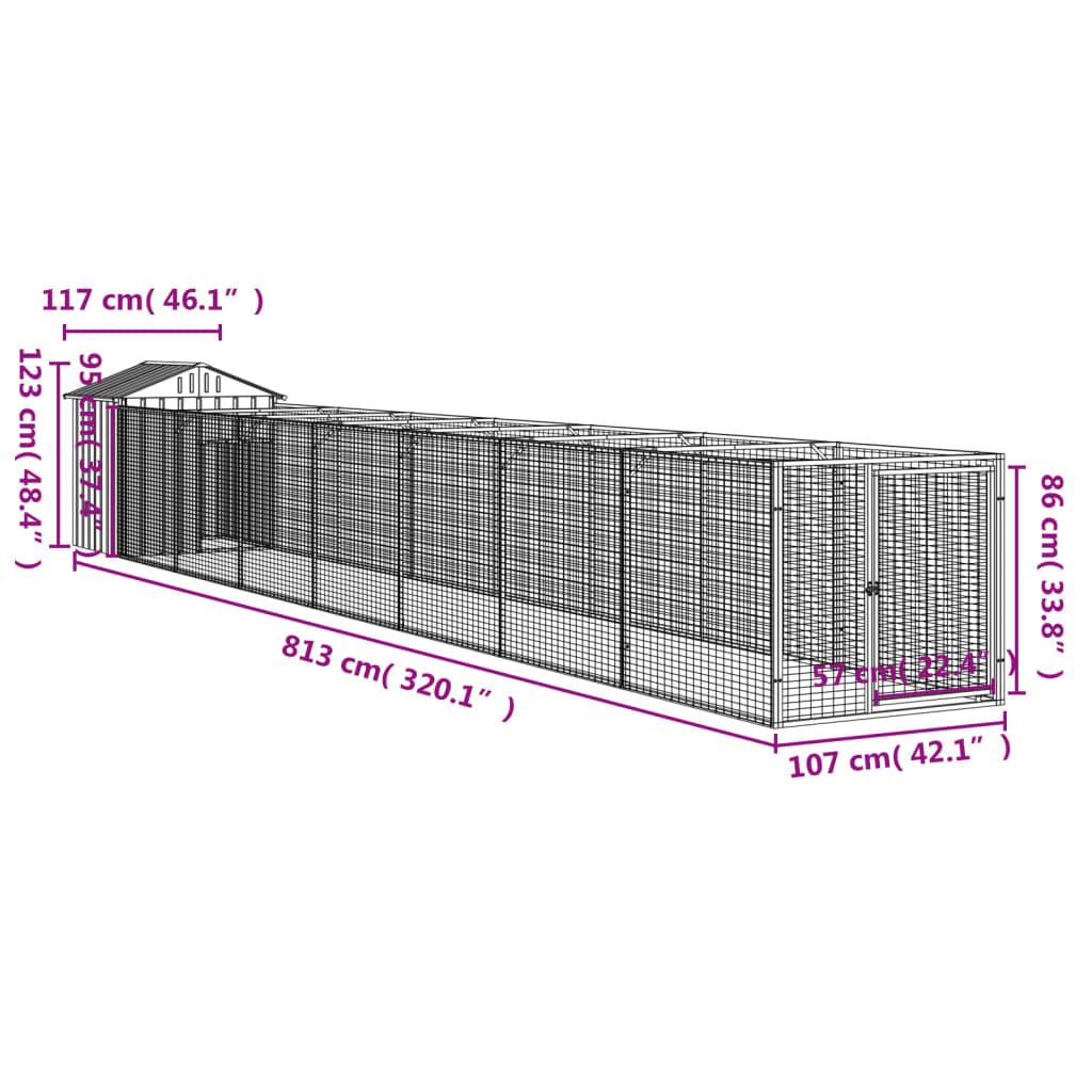 vidaXL Dog House with Roof Light Gray 46.1"x320.1"x48.4" Galvanized Steel