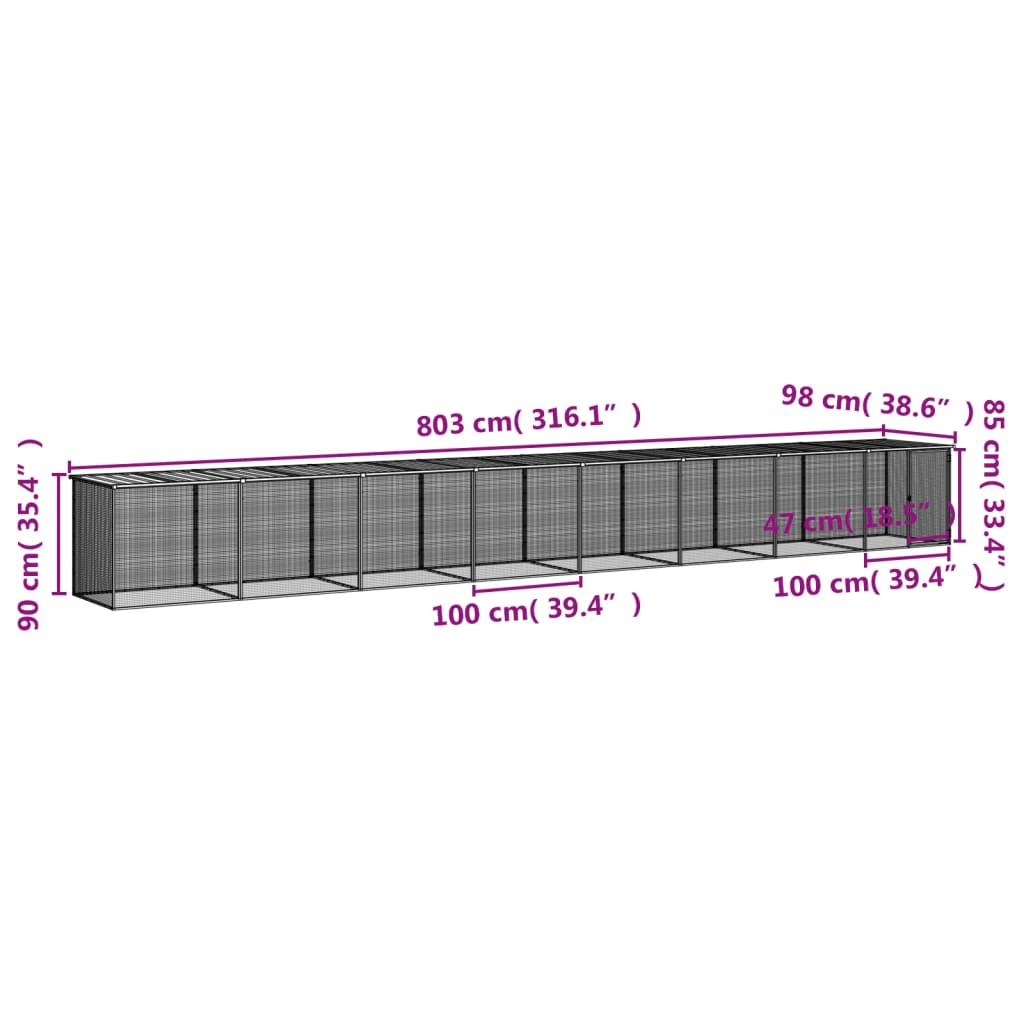 vidaXL Chicken Cage with Roof Anthracite 316.1"x38.6"x35.4" Galvanized Steel