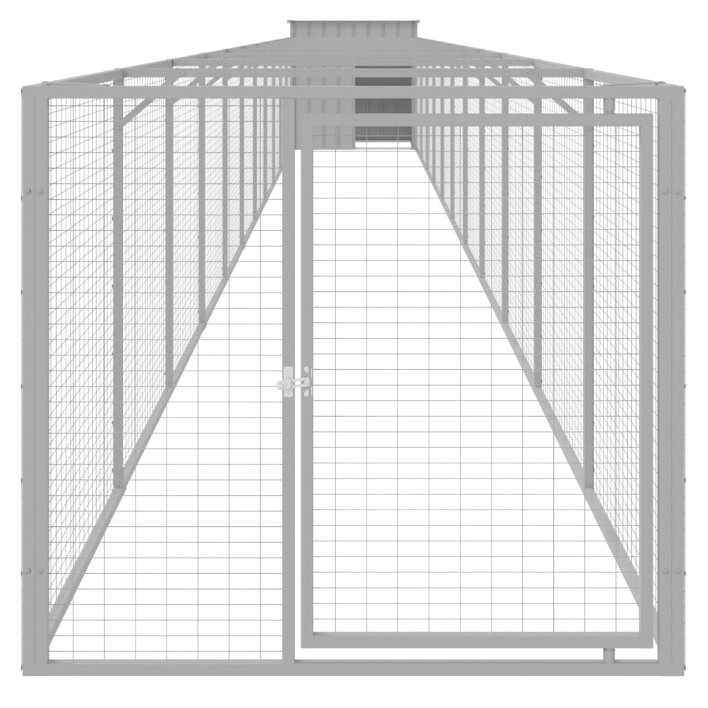 vidaXL Dog House with Run - Light Gray, 43.3"x480.7"x43.3", Galvanized Steel