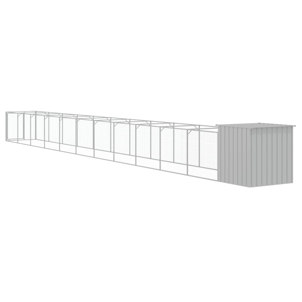 vidaXL Dog House with Run - Light Gray, 43.3"x480.7"x43.3", Galvanized Steel