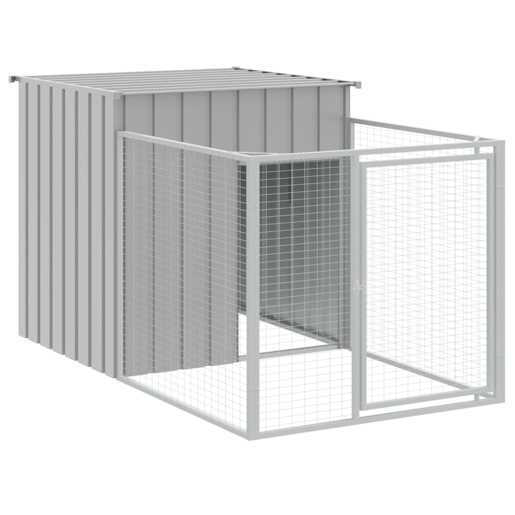 vidaXL Dog House with Run - Light Gray, 43.3"x480.7"x43.3", Galvanized Steel