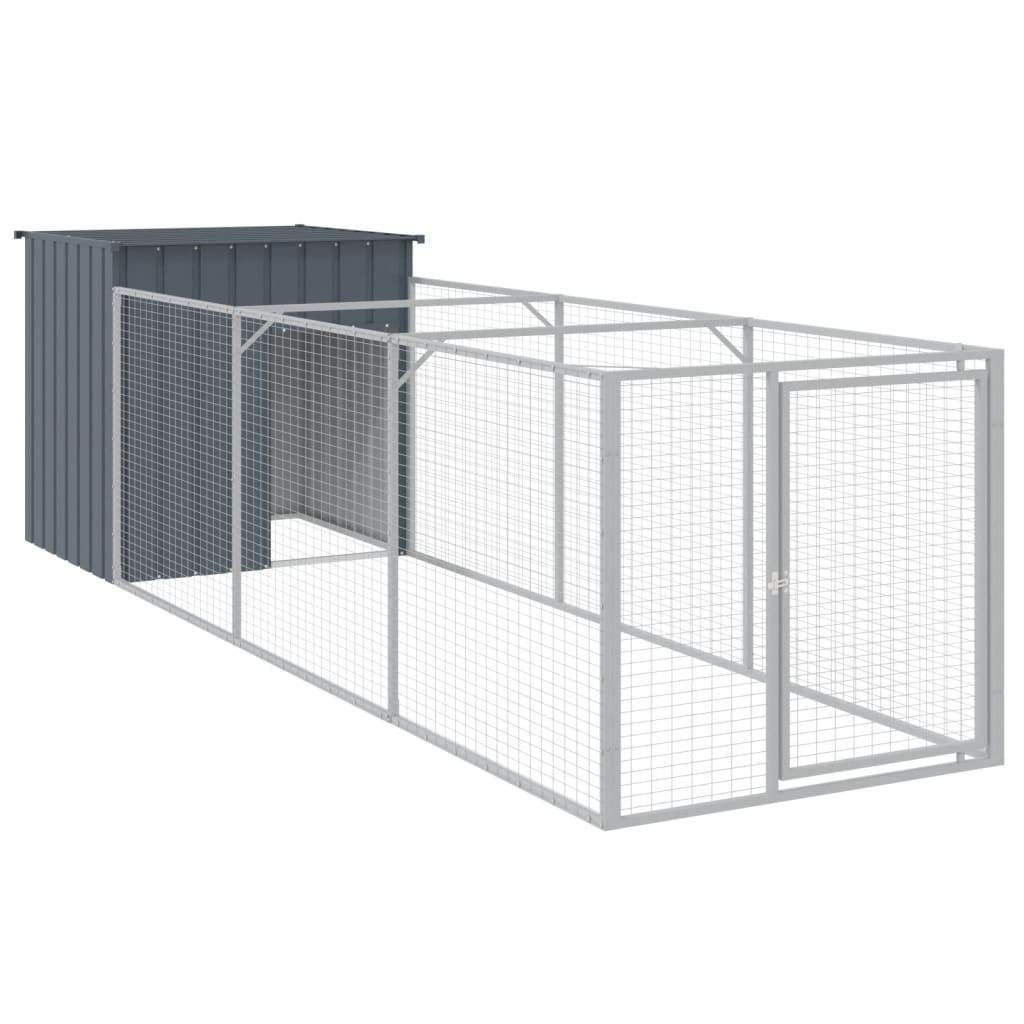 vidaXL Dog House with Run Anthracite 43.3"x159.4"x43.3" Galvanized Steel