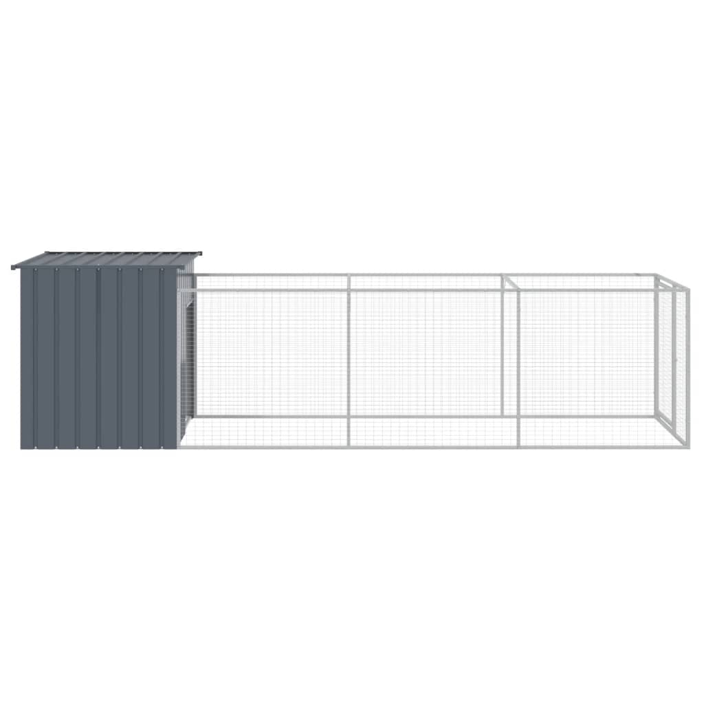 vidaXL Dog House with Run Anthracite 43.3"x159.4"x43.3" Galvanized Steel