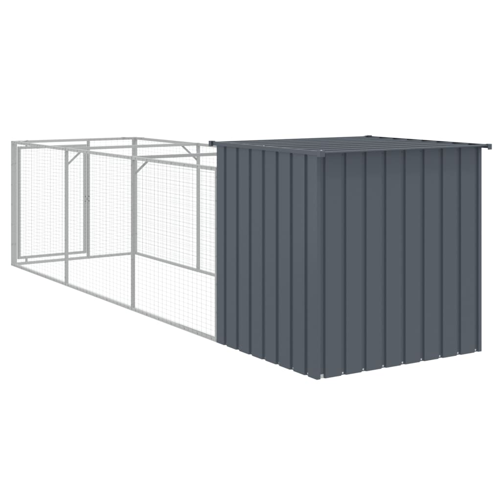 vidaXL Dog House with Run Anthracite 43.3"x159.4"x43.3" Galvanized Steel