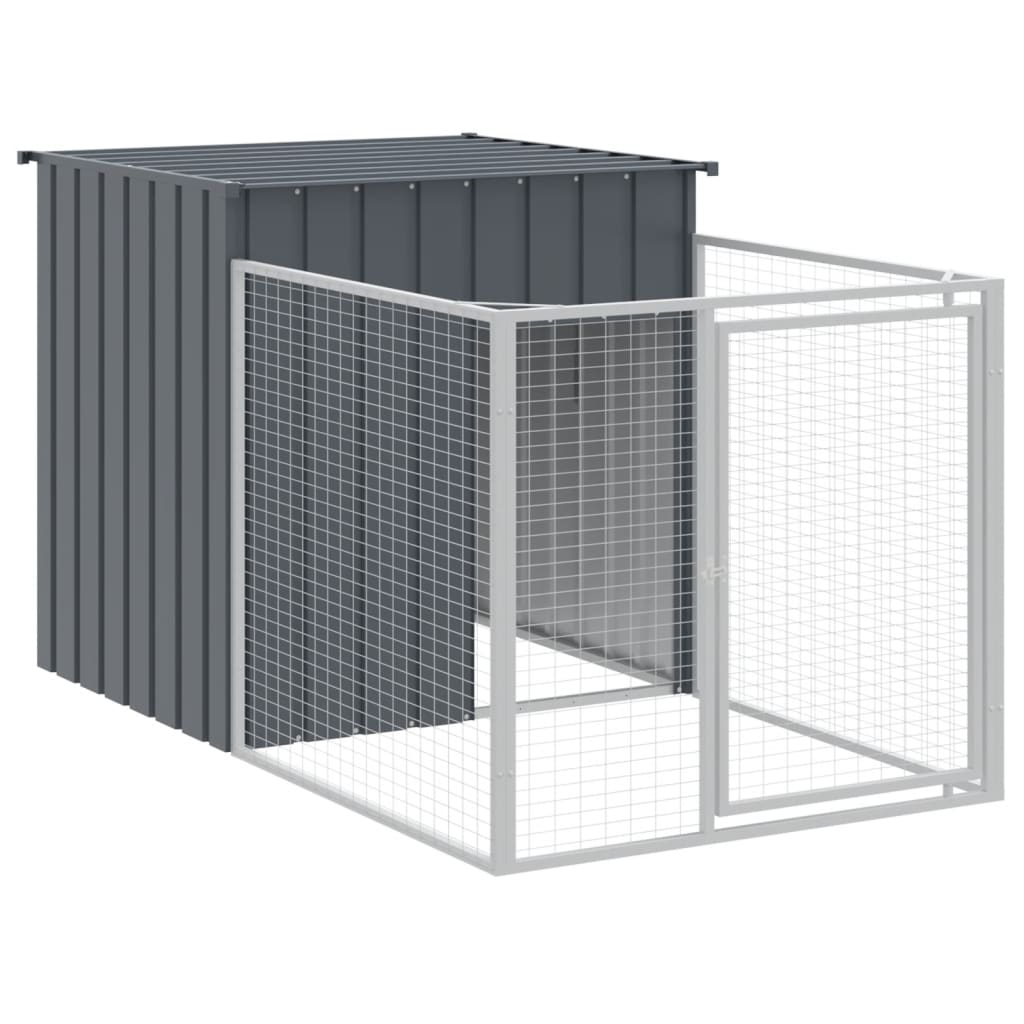 vidaXL Dog House with Run Anthracite 43.3"x159.4"x43.3" Galvanized Steel