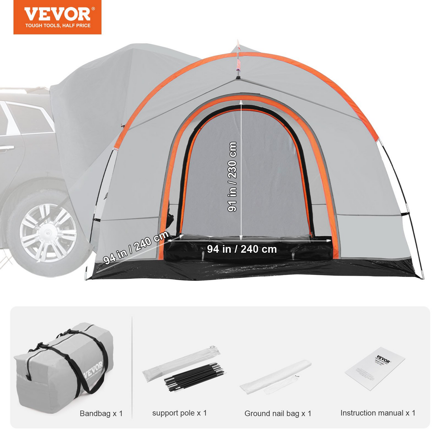 VEVOR SUV Camping Tent, 8'-8' SUV Tent Attachment for Camping with Rain Layer and Carry Bag