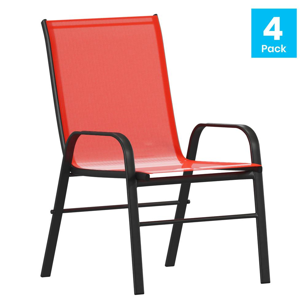 4PK Red Patio Stack Chair - Outdoor Sling Chairs with Metal Frame