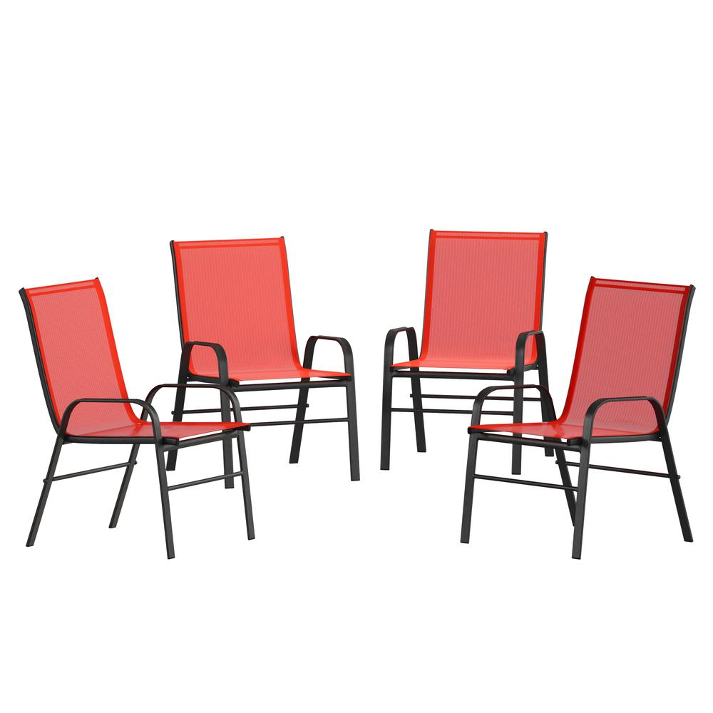 4PK Red Patio Stack Chair - Outdoor Sling Chairs with Metal Frame