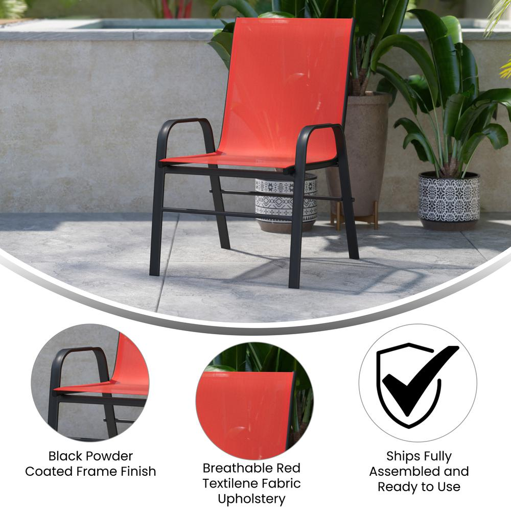 4PK Red Patio Stack Chair - Outdoor Sling Chairs with Metal Frame