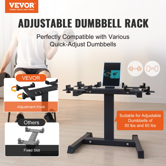 VEVOR Adjustable Dumbbell Stand | Home Fitness Rack with Media Rack