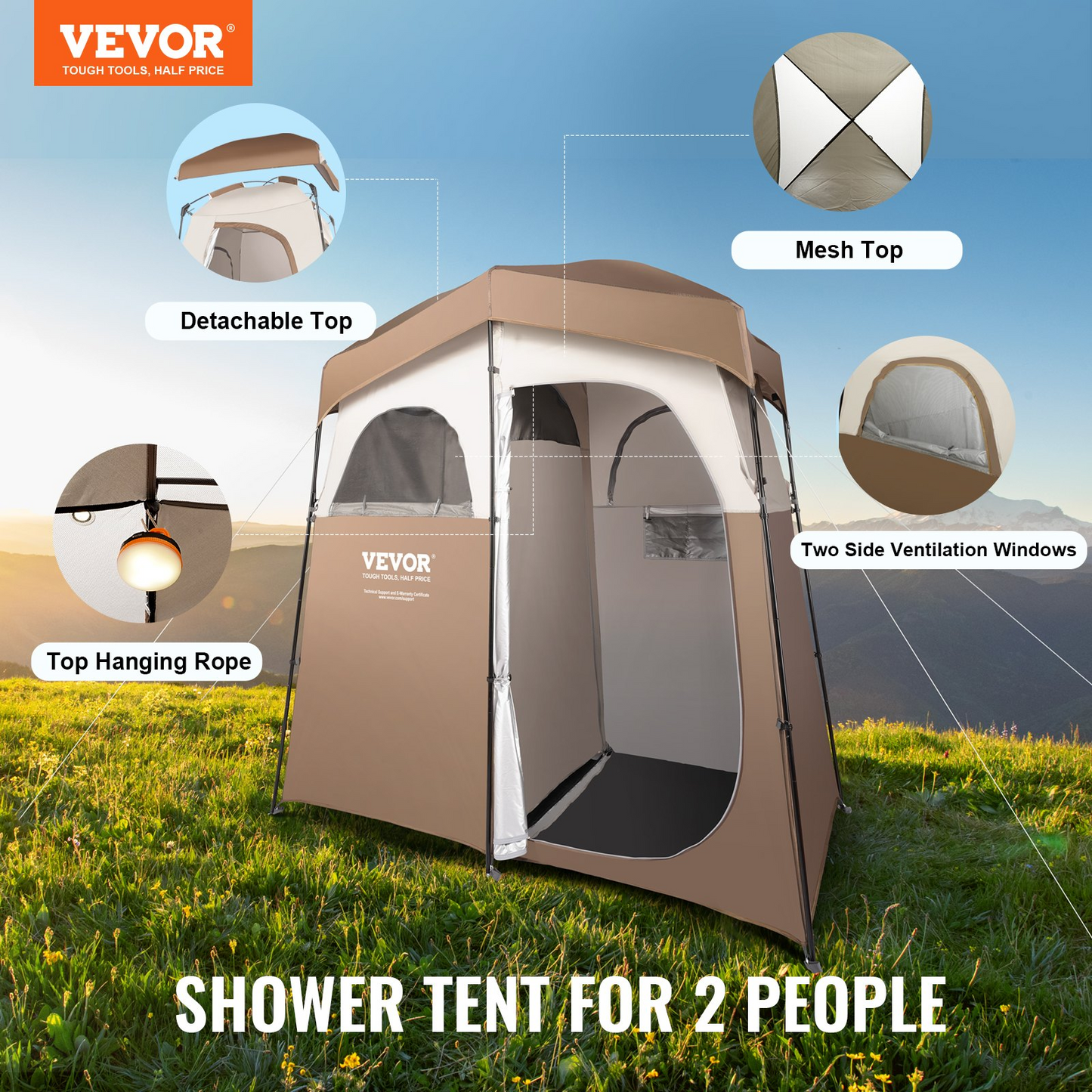 VEVOR Camping Shower Tent - Oversize Outdoor Portable Shelter