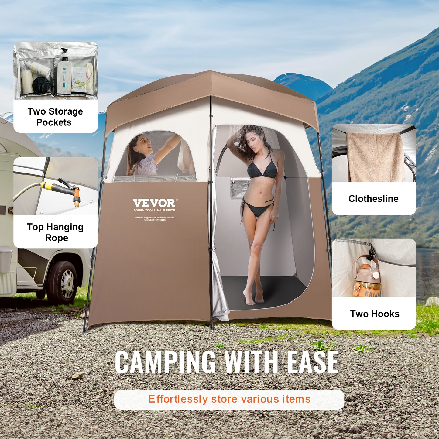 VEVOR Camping Shower Tent - Oversize Outdoor Portable Shelter