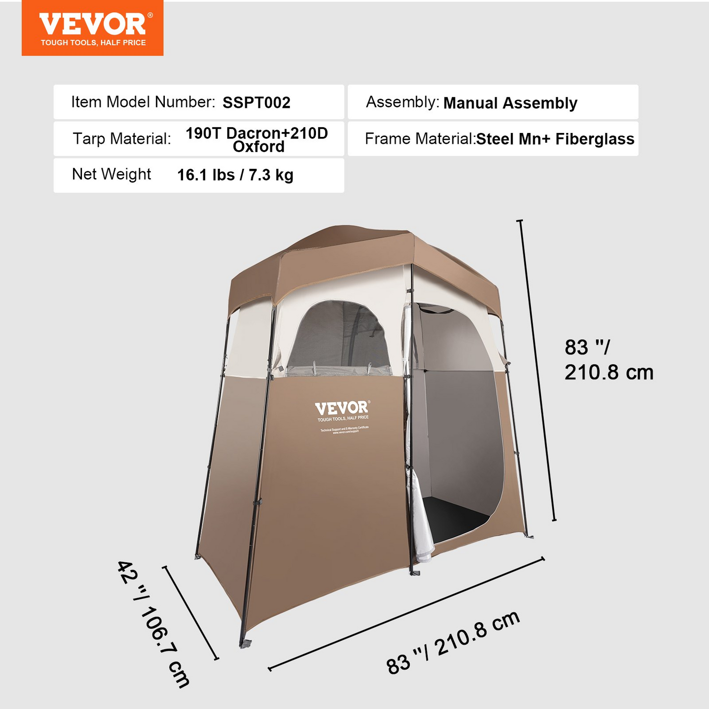 VEVOR Camping Shower Tent - Oversize Outdoor Portable Shelter