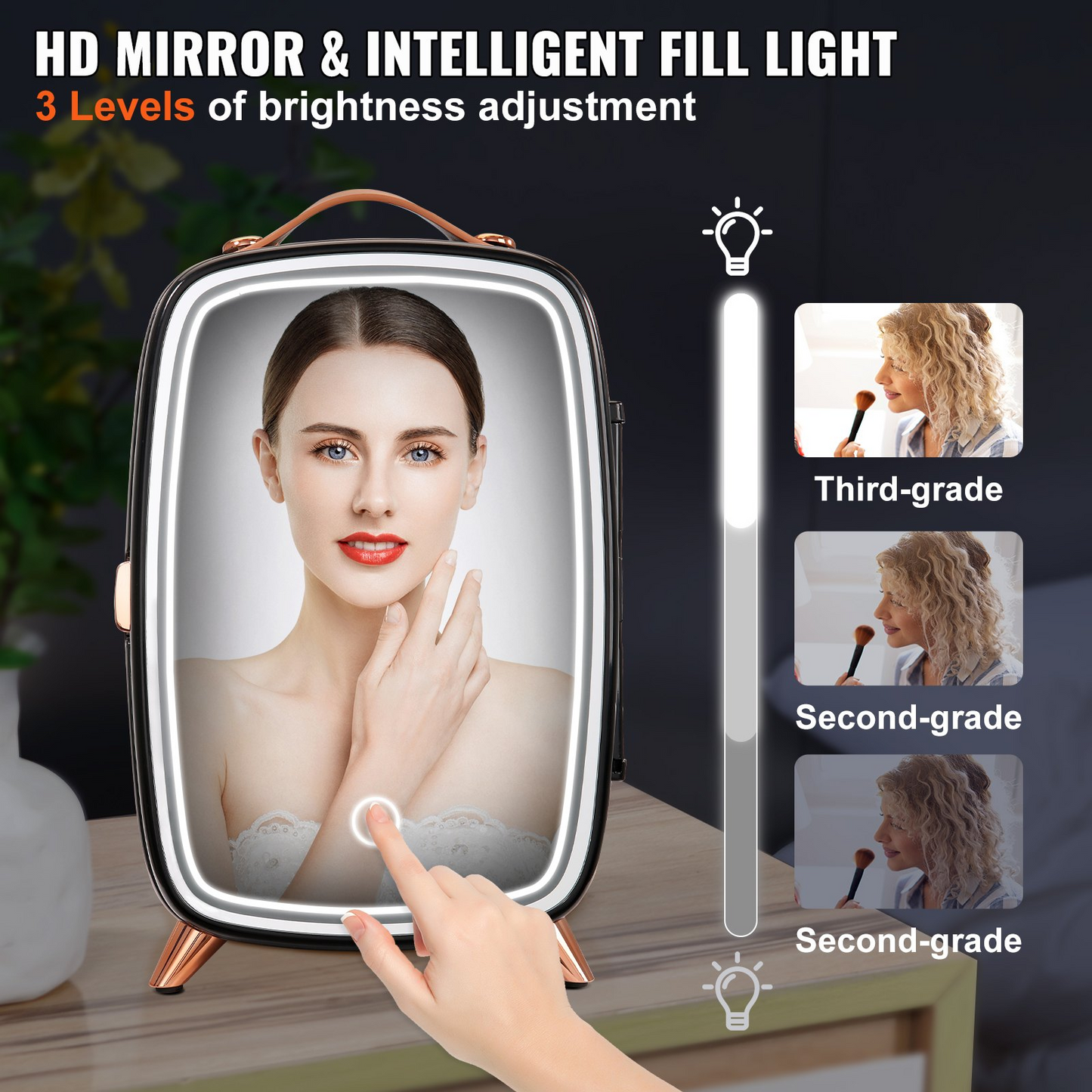 Vevor Mini Fridge, 6L Skincare Fridge with LED Light and HD Mirror, Black
