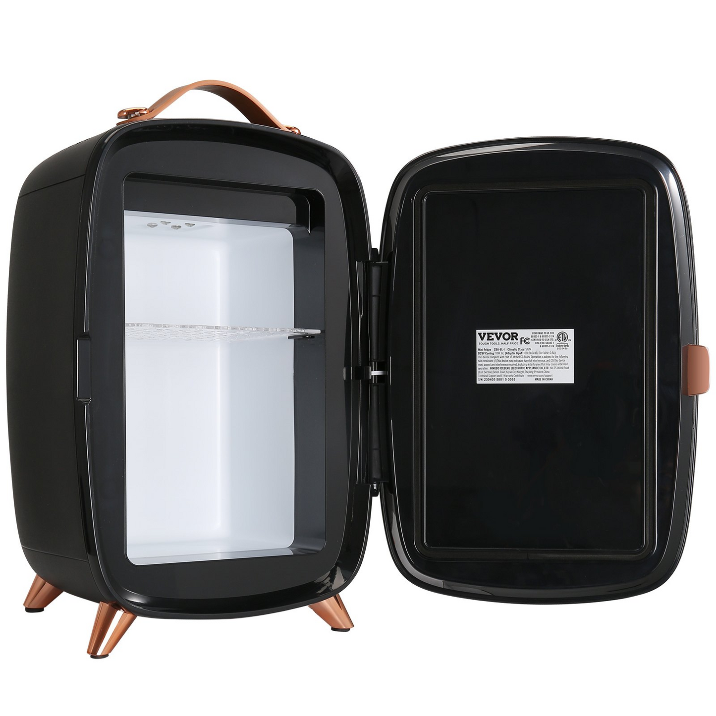 Vevor Mini Fridge, 6L Skincare Fridge with LED Light and HD Mirror, Black