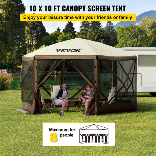 VEVOR Camping Gazebo Tent 10'x10' - 6 Sided Pop-up Canopy Screen Tent