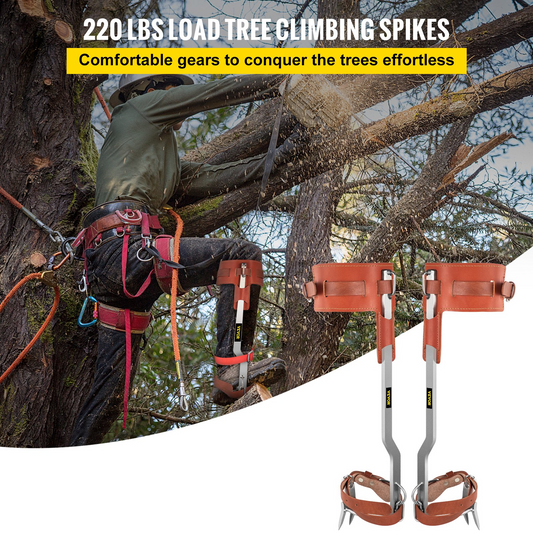 VEVOR Tree Climbing Spikes | Stainless Steel Pole Climbing Spurs with Adjustable Straps and Cow Leather Padding