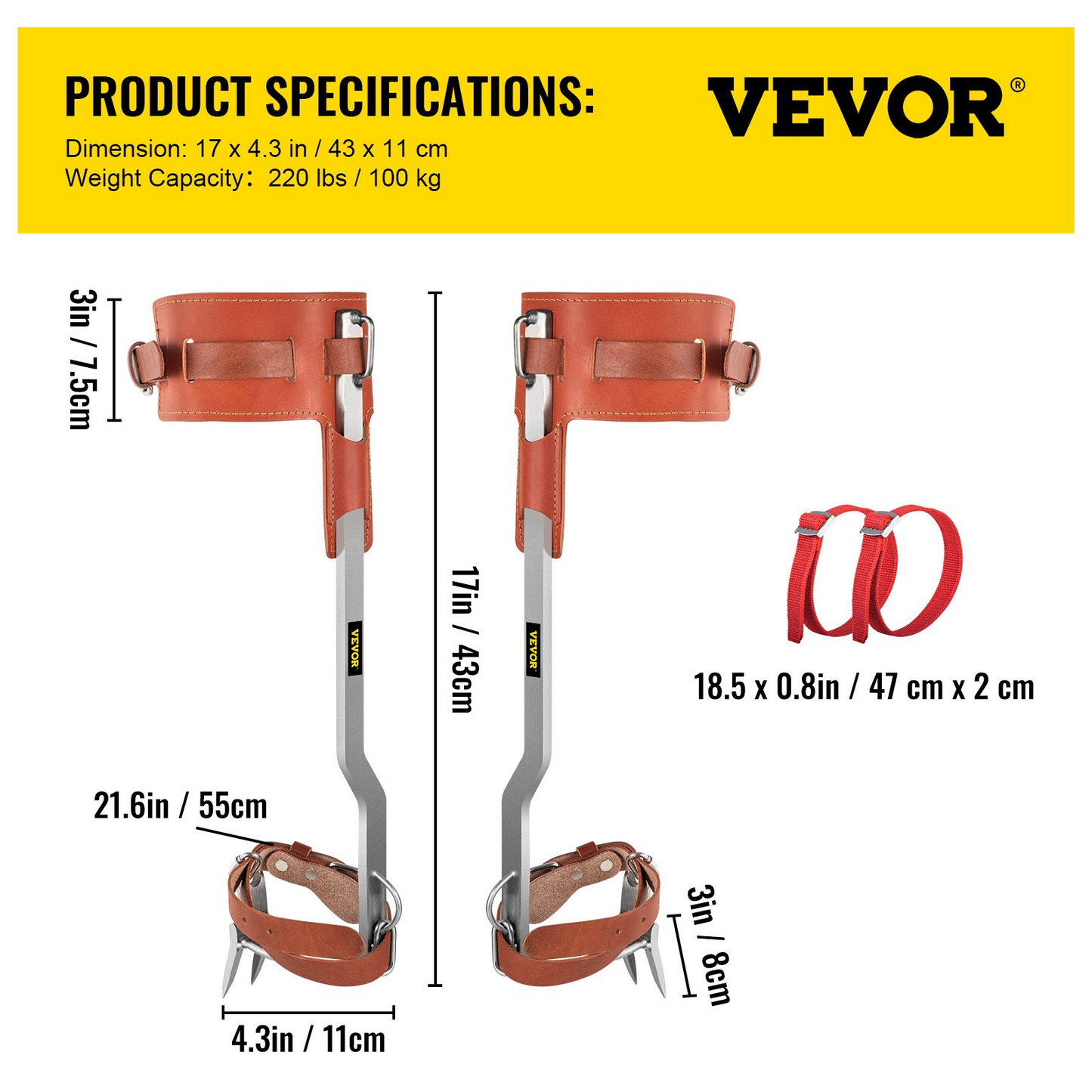 VEVOR Tree Climbing Spikes | Stainless Steel Pole Climbing Spurs with Adjustable Straps and Cow Leather Padding