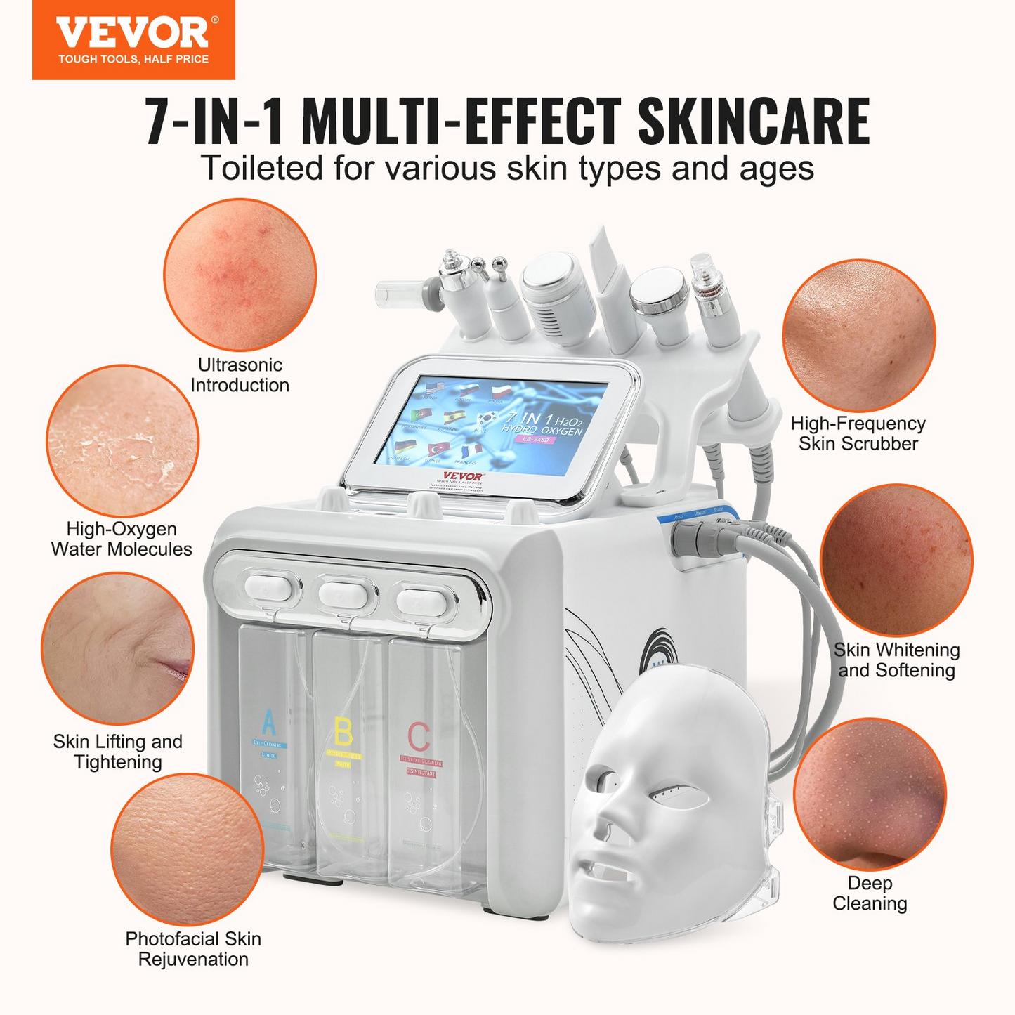 VEVOR 7 in 1 Hydrogen Oxygen Facial Machine - Professional Hydrafacial Machine for Spa