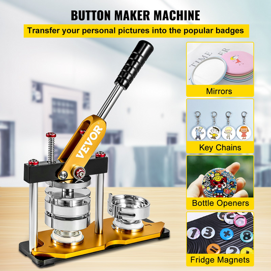 VEVOR Button Maker 75mm Rotate Button Maker 3inch Badge Maker Punch Press Machine with 100 Sets Circle Button Parts