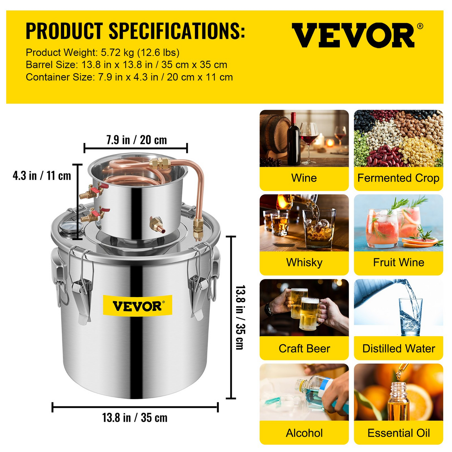 VEVOR Alcohol Still 8Gal 30L Stainless Steel Water Alcohol Distiller