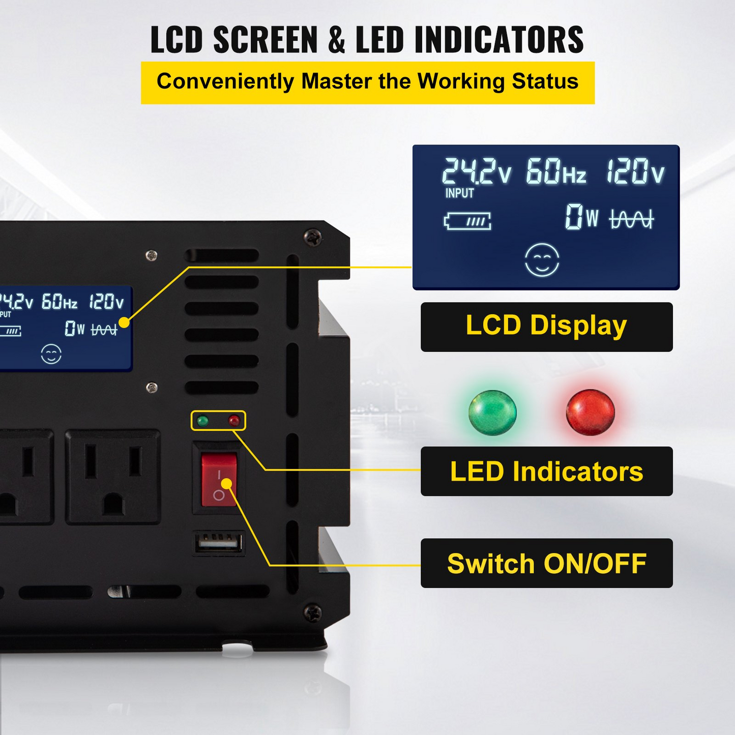 VEVOR Power Inverter, 2000W Modified Sine Wave Inverter, DC 12V to AC 120V Car Converter