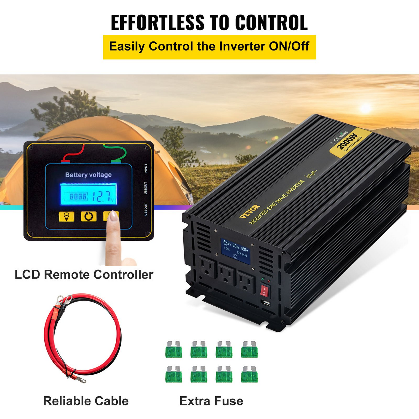 VEVOR Power Inverter, 2000W Modified Sine Wave Inverter, DC 12V to AC 120V Car Converter