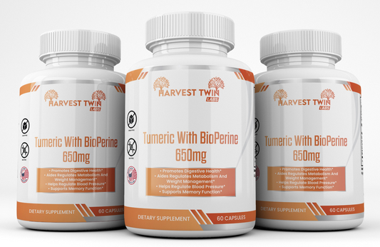 3 Pack Turmeric w/BioPerine - 650mg - Improve Digestive Health & Memory Function
