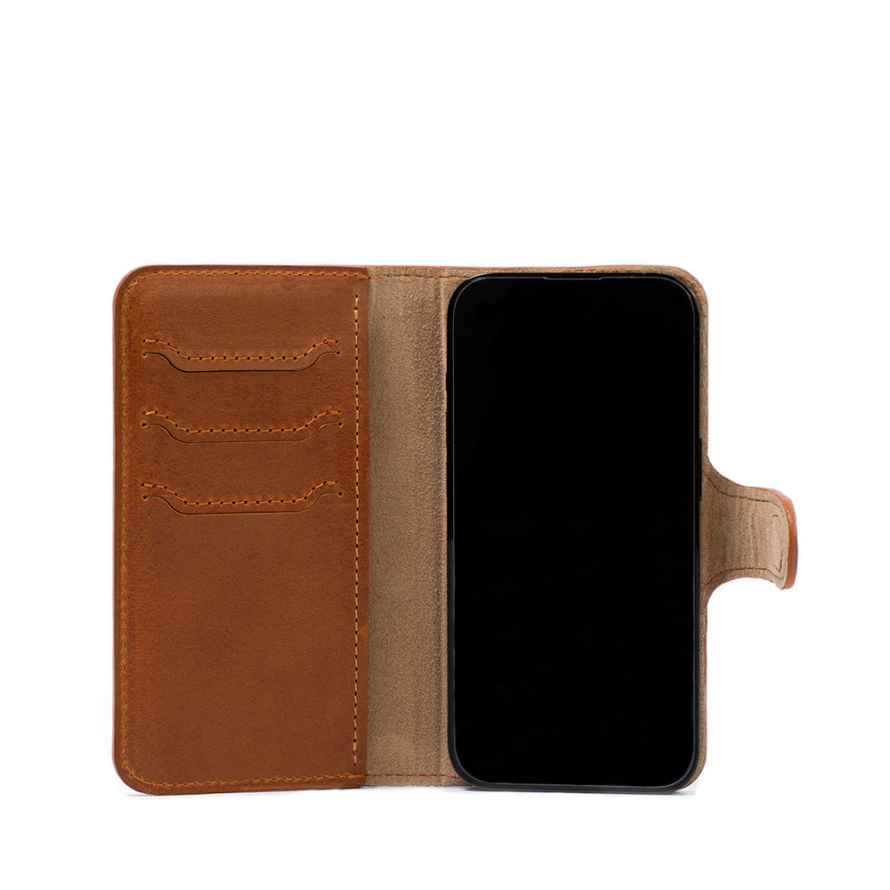 iPhone 15 Series Leather MagSafe Folio Case Wallet with Grip