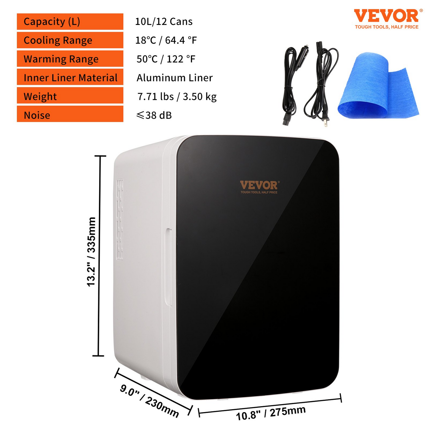 Vevor Mini Fridge for Bedroom, 10L/12 Can Portable Fridges - Luxury Small Beverage Refrigerator for Skincare, Food, Breast Milk - AC/DC Cooler Warmer for Office, Dorm, Car (Black)