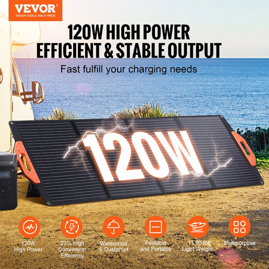 VEVOR Portable Monocrystalline Solar Panel - 120W Foldable ETFE Solar Charger