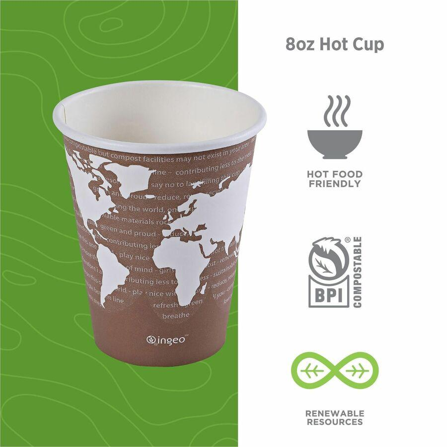 Eco-Products 8 oz World Art Hot Beverage Cups - Leakproof and Eco-Friendly