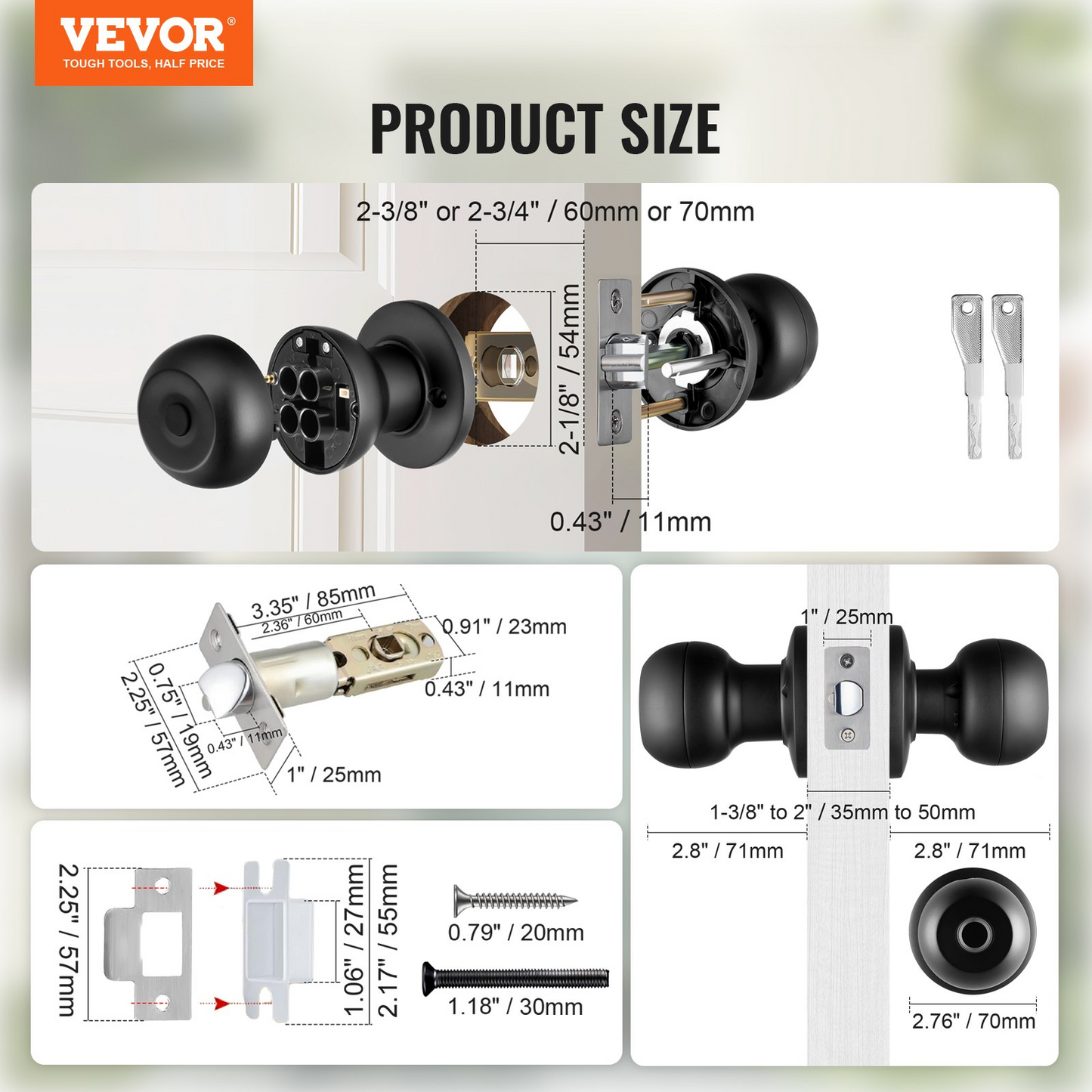 VEVOR Smart Door Knob, Biometric Door Lock Bluetooth Smart Lock, Fingerprint Smart Lock with APP Control - Black