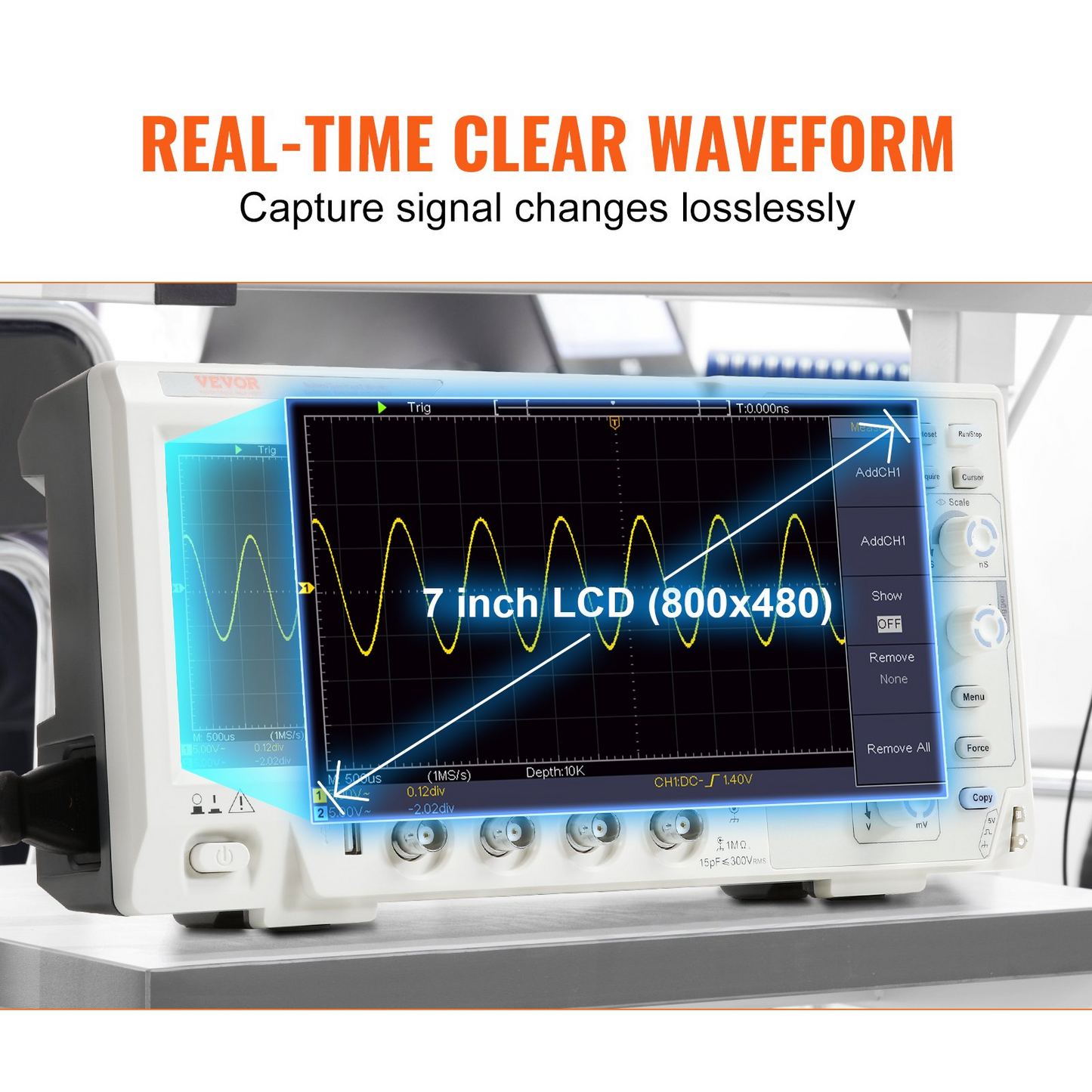 VEVOR Digital Oscilloscope - High Precision Portable Oscilloscope with 4 Channels and 7-inch Color Screen