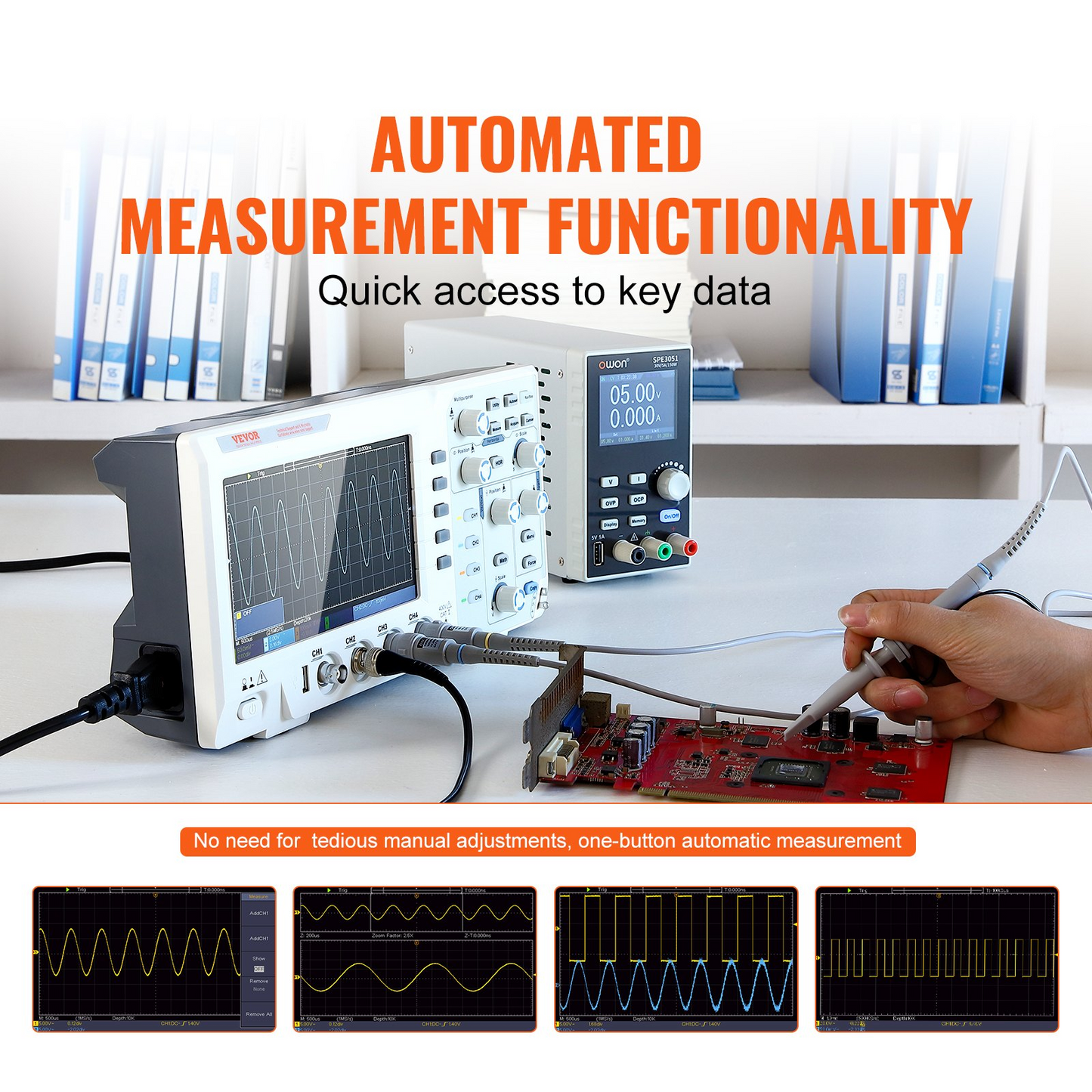 VEVOR Digital Oscilloscope - High Precision Portable Oscilloscope with 4 Channels and 7-inch Color Screen