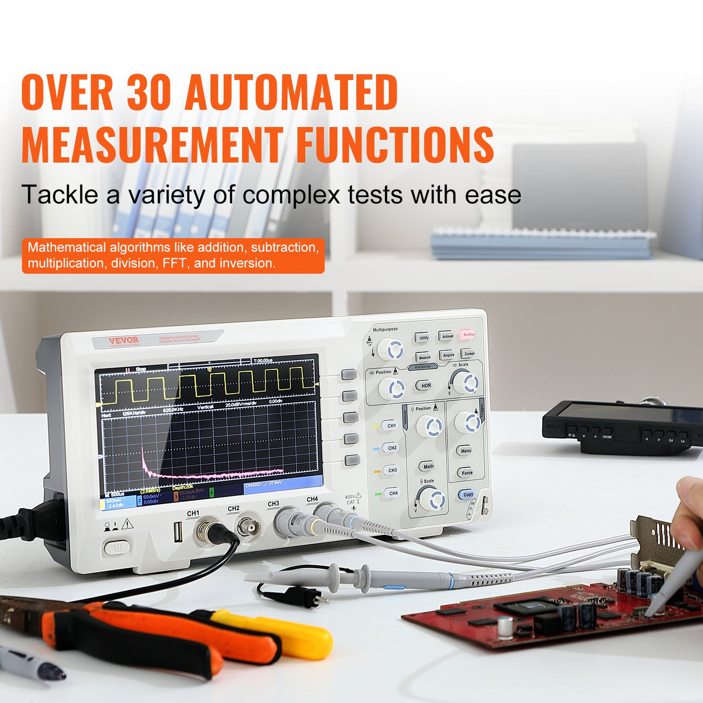 VEVOR Digital Oscilloscope - High Precision Portable Oscilloscope with 4 Channels and 7-inch Color Screen