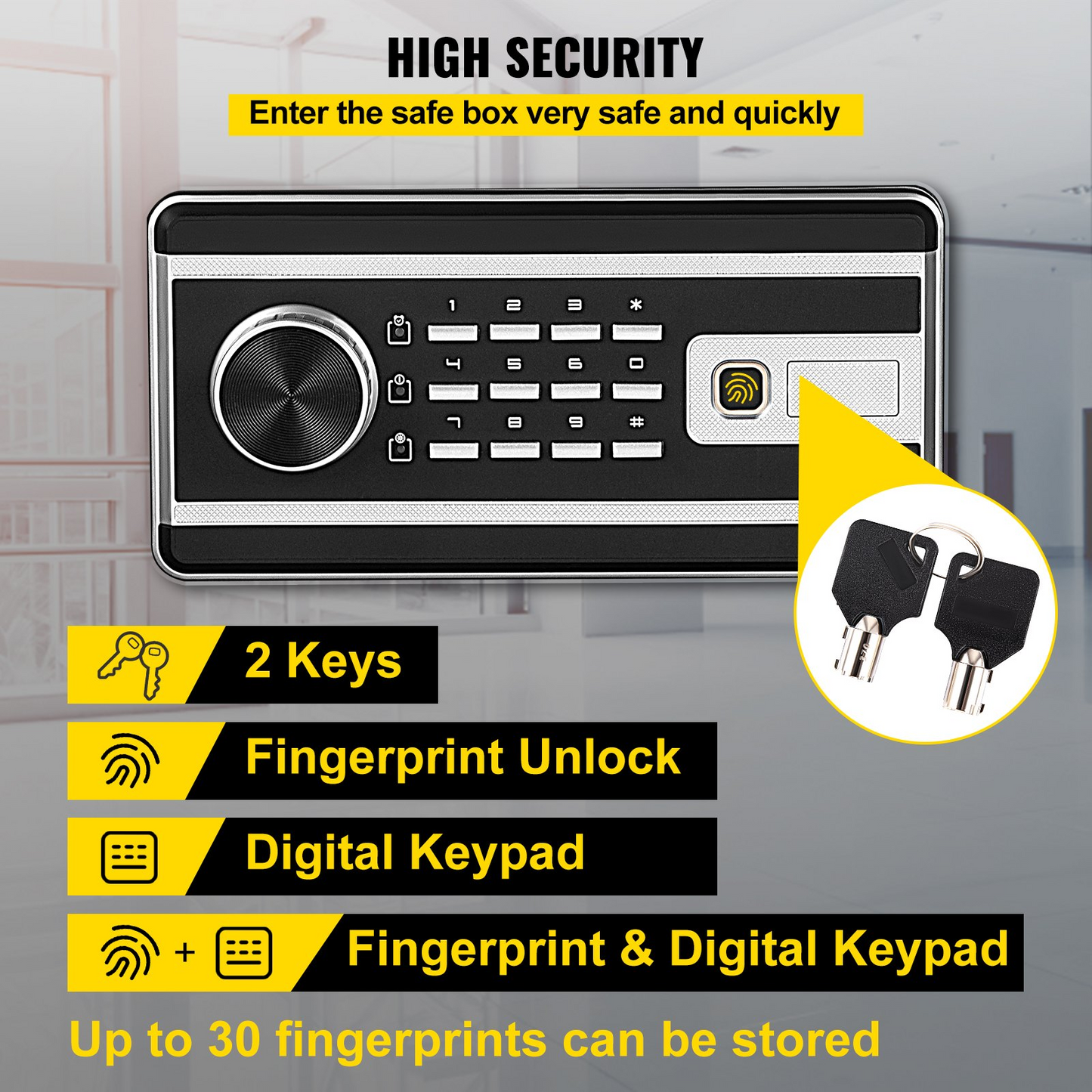 VEVOR Safe Box - 0.8 CU.FT Fingerprint, Key, and Digital Keypad Security - Sturdy Steel Construction - Protect Your Valuables