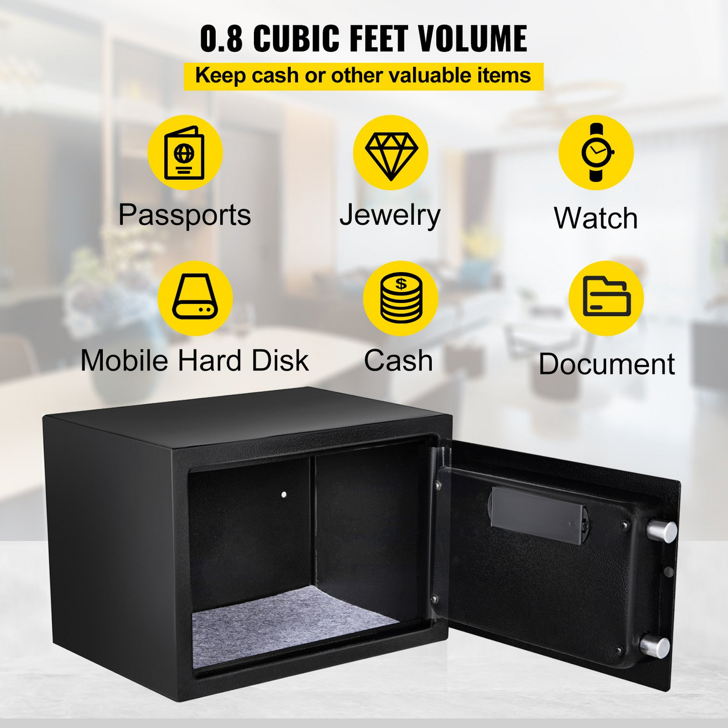 VEVOR Safe Box - 0.8 CU.FT Fingerprint, Key, and Digital Keypad Security - Sturdy Steel Construction - Protect Your Valuables