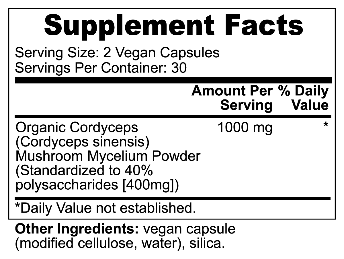 Organic Cordyceps Mushroom Vegan Capsules - Immune Support and Energy Boost