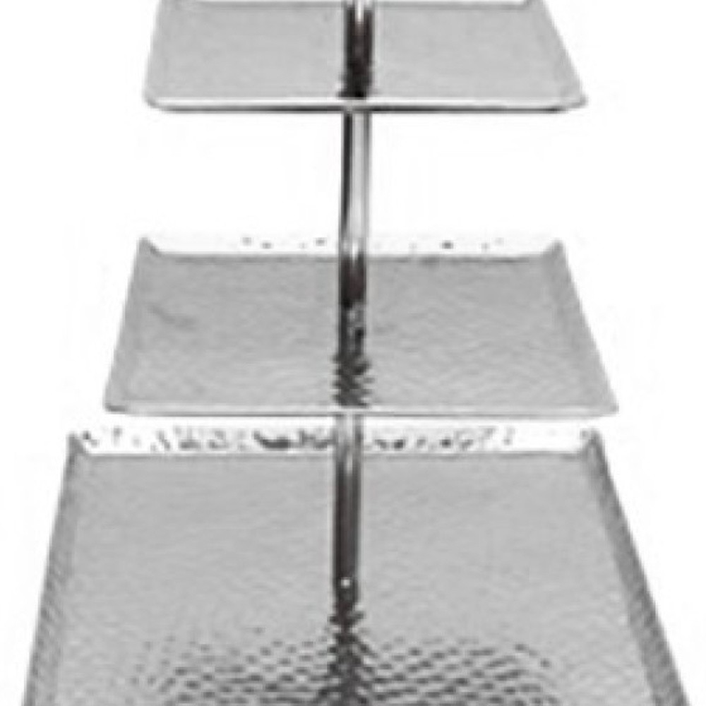 14" Silver Square Stainless Steel Hammered Handmade Three Tier Tray