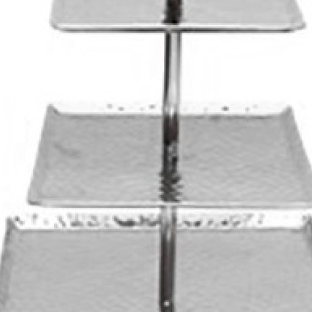 14" Silver Square Stainless Steel Hammered Handmade Three Tier Tray