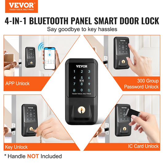 VEVOR Smart Lock, Keyless Entry Door Lock with Bluetooth App Control, IC Card, Electronic Keypad, Spare Keys, Smart Door Knob Keypad Deadbolt for Home, Apartment, Office, Hotel, Black